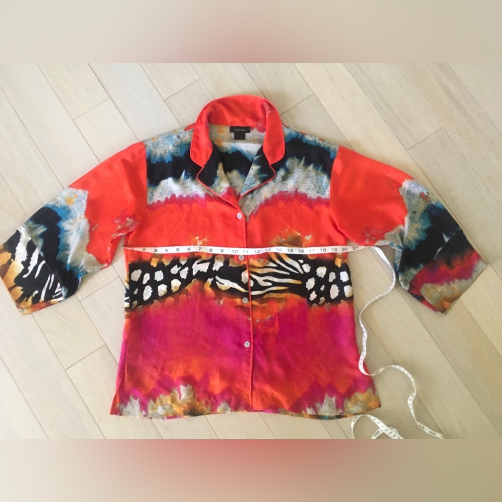 Natori Multicolor Red Pink Black Abstract Satin Pajama Top - Picture 3 of 5